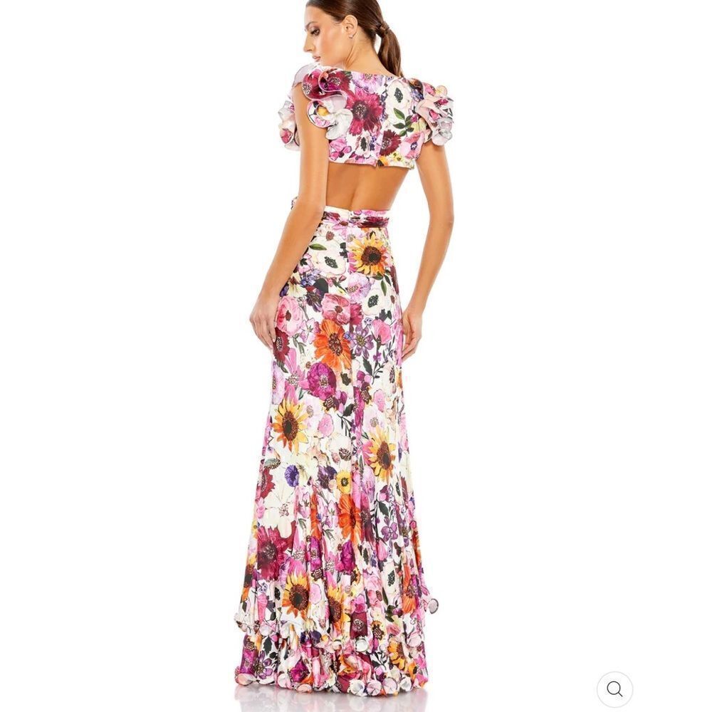 Mac Duggal 68107 Womens Floral Cut-Out Ruffle Sleeve Dress Gown - Picture 4 of 16
